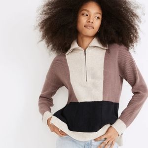 NWOT Madewell Glenbrook Half-Zip Pullover Merino Wool Blend Colorblock Sweater
